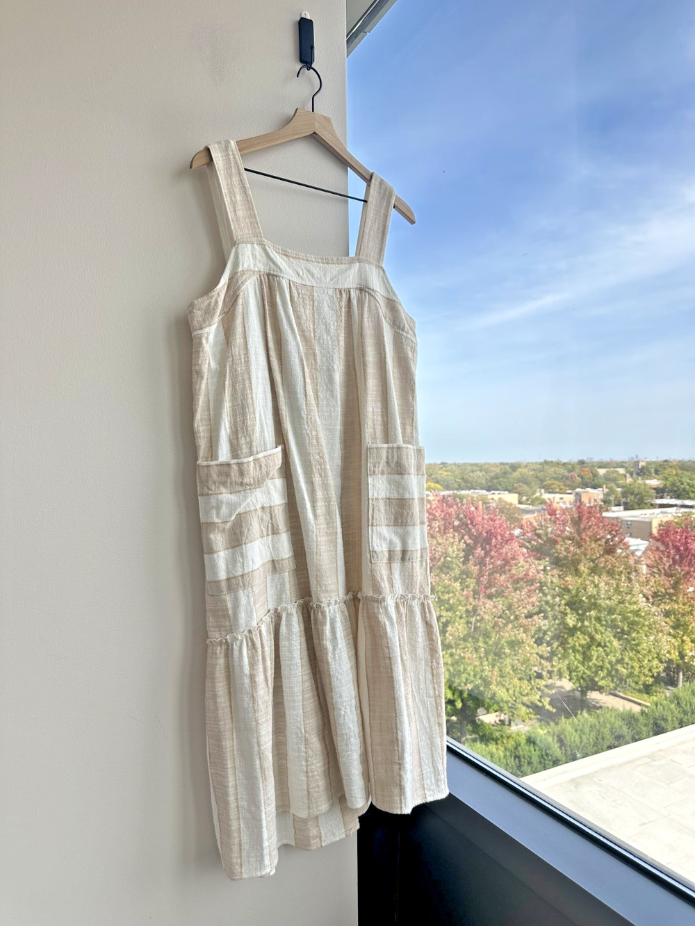 Maeve Anthropologie Cotton Blend Tonal Striped Coastal Dress Sz LP NWT